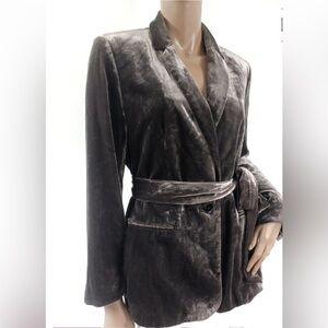 ANN TAYLOR One Button Crushed Velvet Belted Blazer Jacket 14P